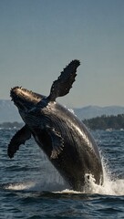 Humpback whale breaching the water&rsquo;s surface.