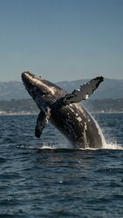 Fototapeta premium Humpback whale breaching the water’s surface.