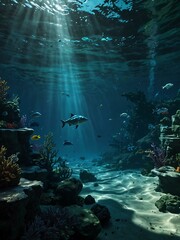 Fototapeta premium Hyper-realistic underwater adventure scene.