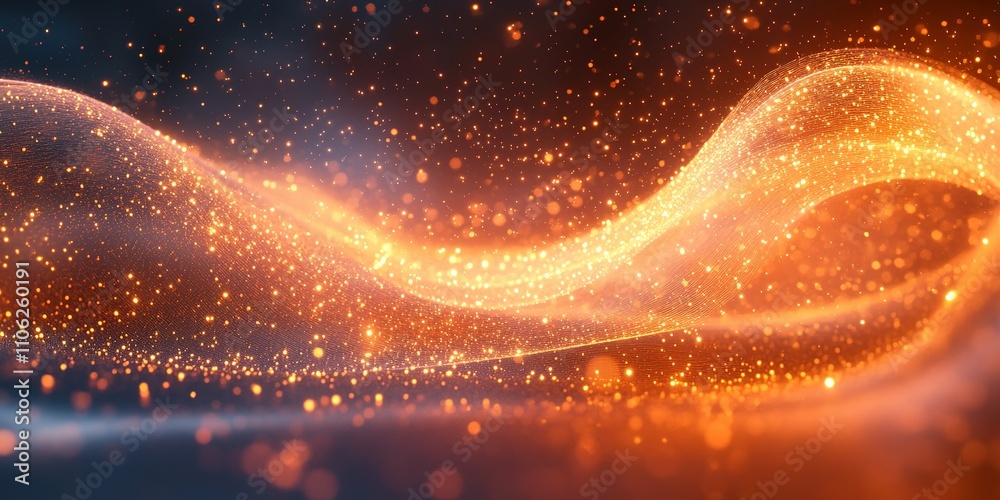 Poster vibrant orange and golden waves of light create a dynamic abstract visual effect in a dark backgroun