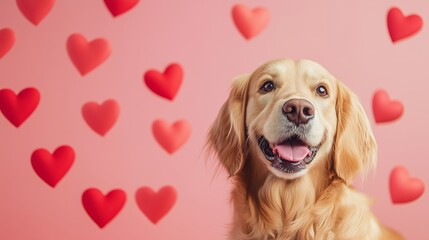 Happy dog with hearts Valentine's Day concept