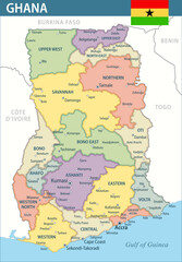 Ghana Map Vector New 2024 Colorful - Customizable layered political map of Ghana with administrative divisions for website, education, reports, news, politics, print, poster and wallpaper