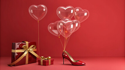 Rose Valentine's Day background Realistic illustration and Happy Valentine's Day greeting card with red roses on a red background