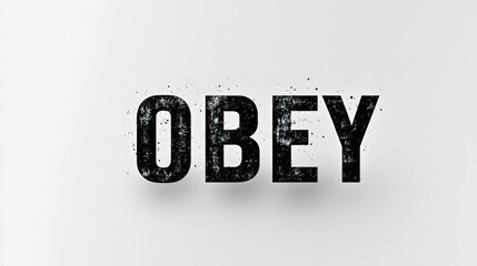 A large OBEY symbol, representing obedience, control, power, and humanity, one of the many meanings behind OBEY. The word OBEY is displayed in a large font on a white background.