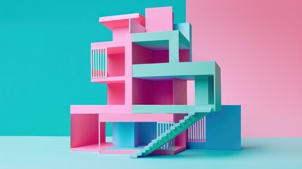 Modern Architectural Model in Pastel Colors.