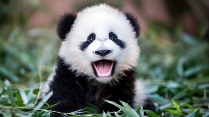 Fototapeta premium Happy Baby Panda in Bamboo