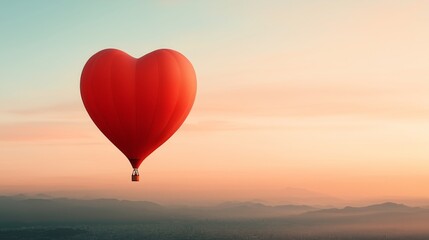 Fototapeta premium Heart balloon floats over calm mountains