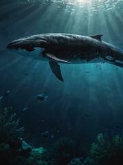 Fototapeta premium Illustration of a whale underwater.
