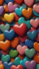 Fototapeta premium Illustration of cascading colorful hearts.