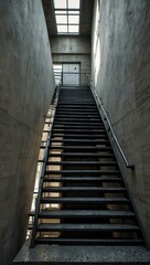 Fototapeta premium Industrial staircase in modern architecture from a unique perspective.