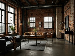 Industrial-style decor with exposed brick walls and metal accents.