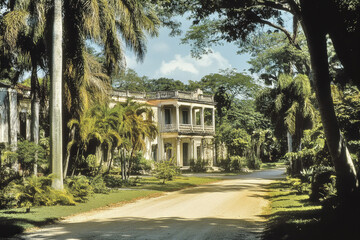 Obraz premium Colonial-Style Mansion with Lush Green Surroundings