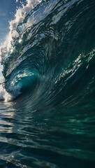 Inside view of a dynamic ocean wave.