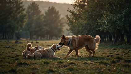 Intense training session between a shepherd and dog, teamwork in action.