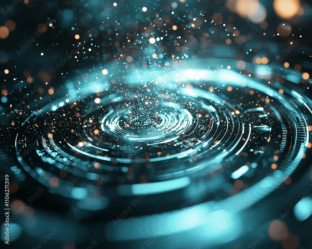 Poster ai generated visualization of radiant particles creating ripples in a digital environment abstract c