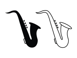 Saxophone icon set in filled, outline graphic element. Jazz Saxophone icon silhouette vector illustration.