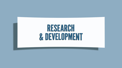Research and Development. A card isolated on blue background.