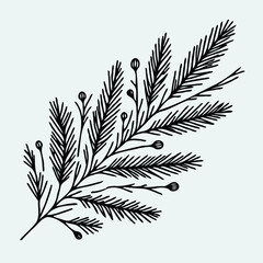 Seamless pattern xmas, blue spruce tree branches, christmas season. Hand drawn illustration Coniferous tree branch with berries and leaves.