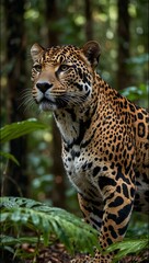 Naklejka premium Jaguar in the wild rainforest of Brazil.