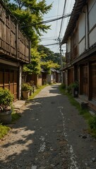 Obraz premium Japanese rural alley during the day, seamless 4K timelapse.