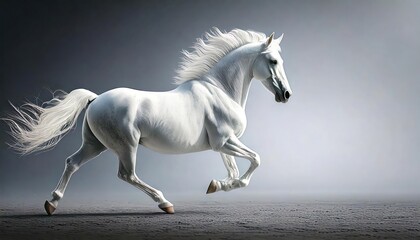 Fototapeta premium a strong white horse running, camera from the side, hipper realistic 