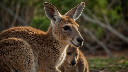 Obraz premium Joey kangaroo clinging to mother’s ear for affection.