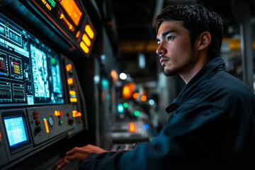 CNC operator skillfully monitoring machine performance in a modern workshop