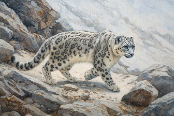 Obraz premium Snow Leopard in Rocky Habitat