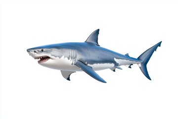 Naklejka premium A Great White Shark, an ocean predator, depicted in photorealistic illustrations with an aquatic theme, in a horizontal format, on a transparent background cutout, created using generative AI.