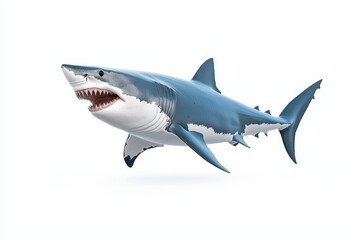 Naklejka premium A photorealistic illustration of a Great White Shark, an ocean predator, in a horizontal format with an aquatic theme, on a transparent background cutout, generated by AI.
