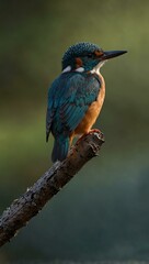 Kingfisher silhouette perched on a branch.