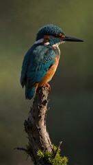 Kingfisher silhouette perched on a branch.