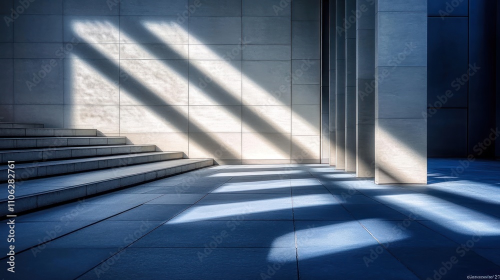 Poster sunlit modern architecture staircase and pillars