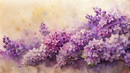 Lavender lilacs watercolor background with copy space