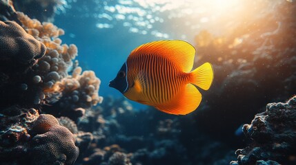 Obraz premium Orange fish swimming in vibrant coral reef.
