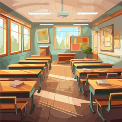 Classroom Scene with Car Illustration Vector Stock Image