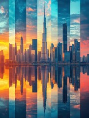 Obraz premium Image of a city skyline with a reflection in the water