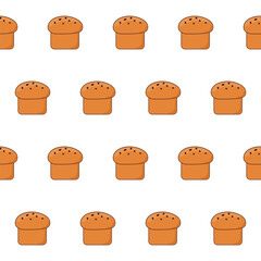 Bread bakery Product Seamless Pattern background. Doodle Bread Symbol Isolated on White. Textile Fabric Swatch. 