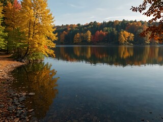 Lakeside view in autumn colors.