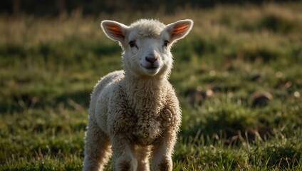 Naklejka premium Lamb standing in a grassy field.