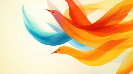 Naklejka premium Abstract birds in vibrant colors soar gracefully against a soft background, AI