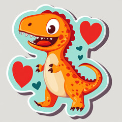 Obraz premium Bright and Cheerful Dinosaur Sticker Design With Vibrant Colors and Cute Heart Accents for Fun Decor
