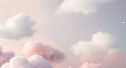 A Dreamy Pastel Sky with Fluffy Clouds and Glimmering Stars.