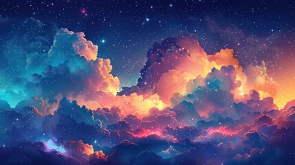 Fototapeta premium Colorful cloudscape at night with stars.