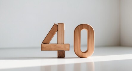 Wooden toy blocks forming the number 40.
