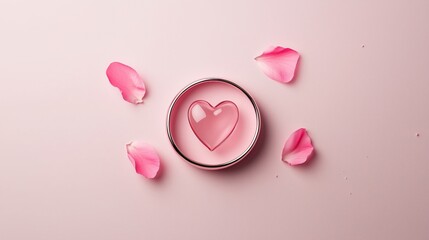 A heart-shaped ring surrounded by rose petals