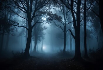 a beautiful sunrise in an old foggy forest