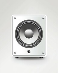 Fototapeta premium A sleek white speaker with a shiny silver grille, perfect for modern audio setups and interior aesthetics.