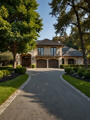 Large luxurious home with a spacious circular driveway.