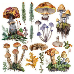 Chaga Mushroom Watercolor Elements in Soft Pastel Colors – Perfect for Health, Nature, and Herbal-Themed Creations